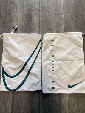 2X Nike Track & Field Drawstring Spikes Shoe Bag White/teal 12.5”x15.5” NEW